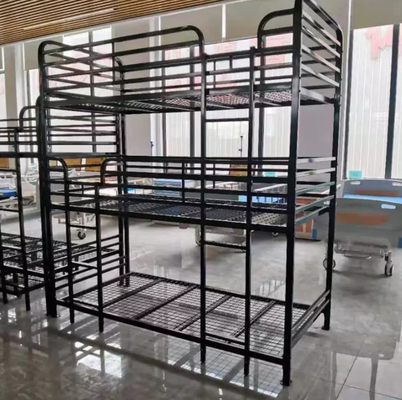 Estructura de metal negro cama triple para adultos cama de 3 niveles muebles de acero para el hogar fábrica de China