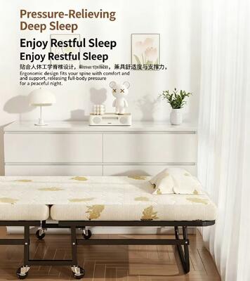 Folding Nap Bed with Foam Mattress and Wheels for Office School Workplace