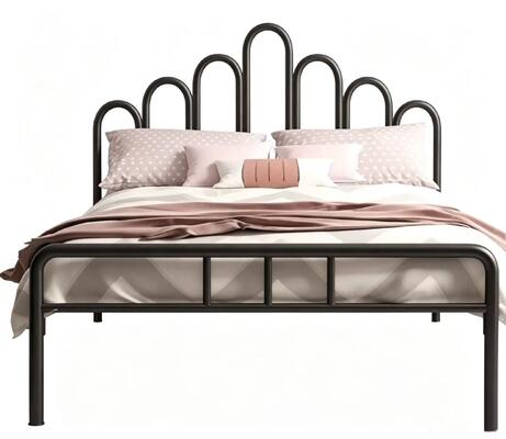 European Style Metal Bed Frame with Decorative Headboard Thickened Steel Frame and Noise Reducing Design