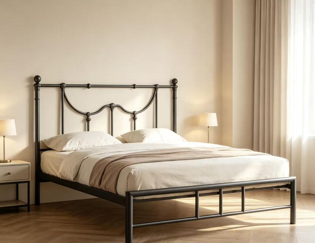 Luxury European Style Metal Bed Frame, Modern Minimalist Iron Bed for Home Bedroom, Available in 1.5m and 1.8m Sizes
